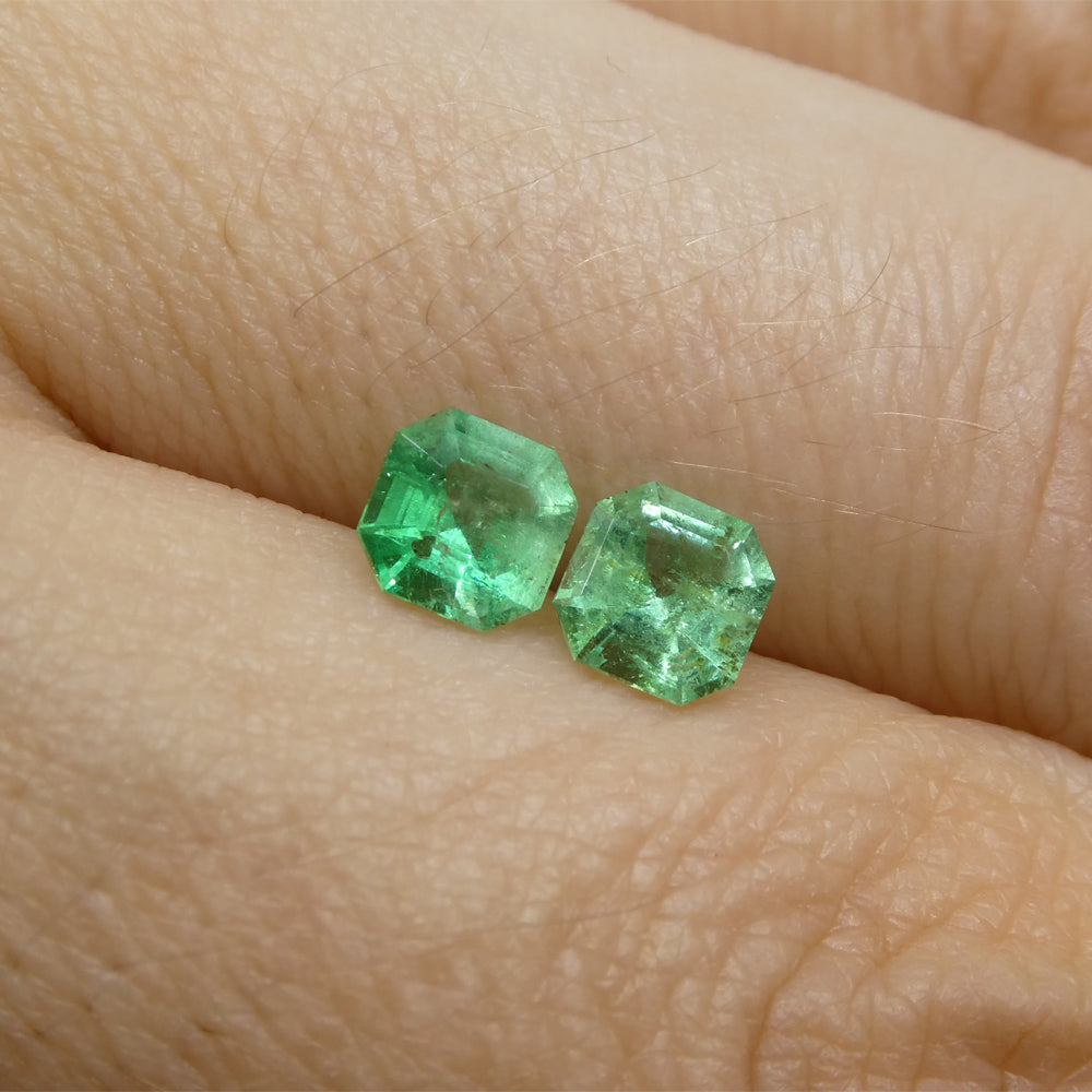 0.96ct Colombian Green Emerald Pair, Square Step Cut Gemstones from SkyJems Rare Gem Collection