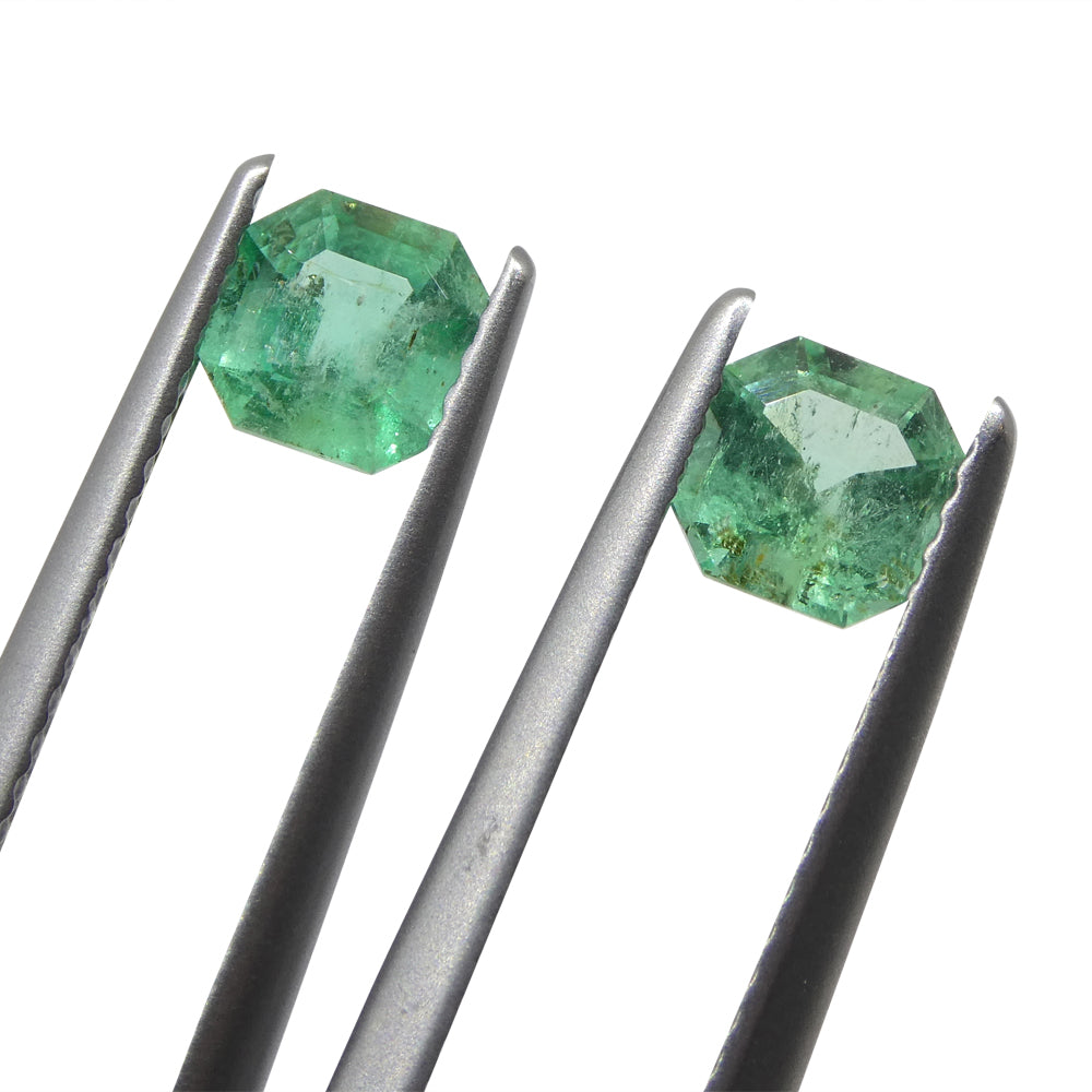 0.96ct Colombian Green Emerald Pair, Square Step Cut Gemstones from SkyJems Premium Gem Collection