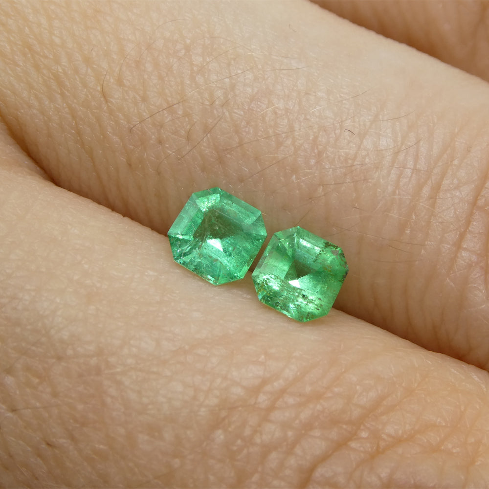 0.83ct Colombian Green Emerald Pair, Square Step Cut Gemstones from SkyJems Rare Gem Collection