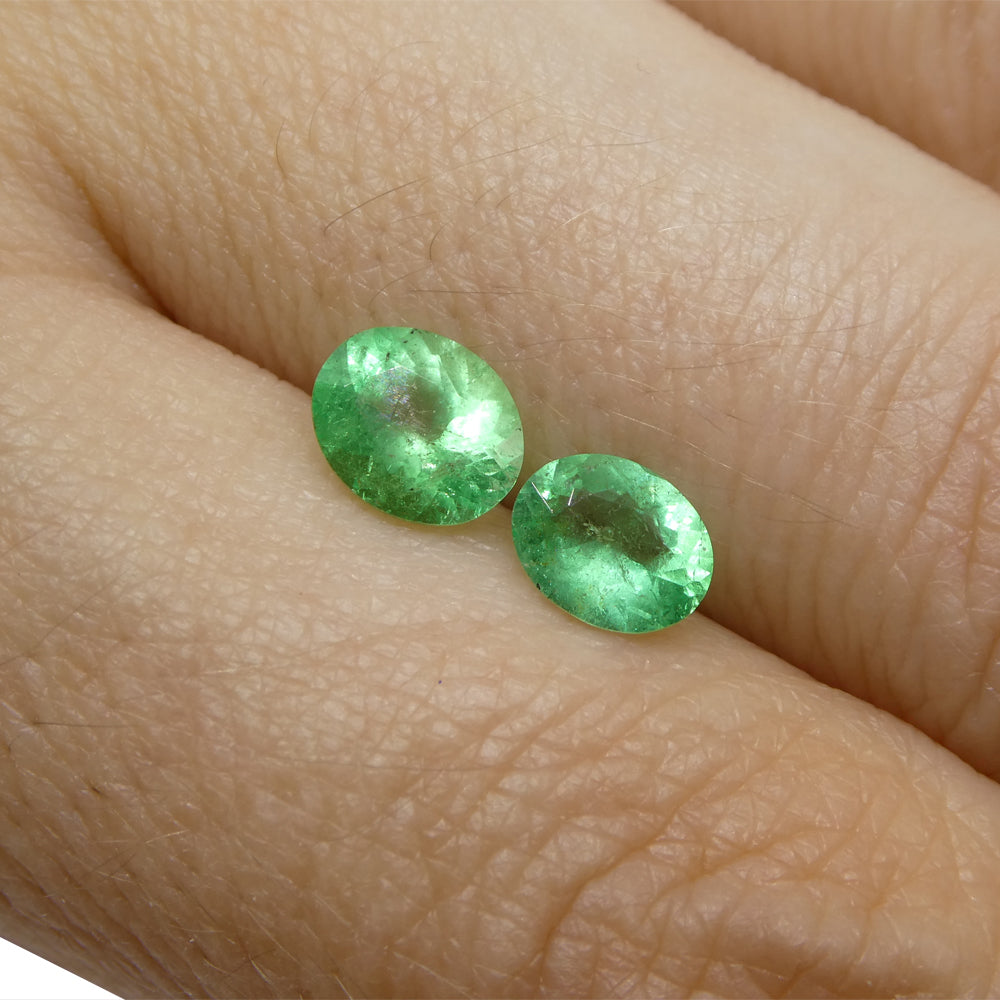 1.17ct Colombian Green Emerald Pair, Oval Brilliant Cut Gemstones from SkyJems Fine Gem Collection