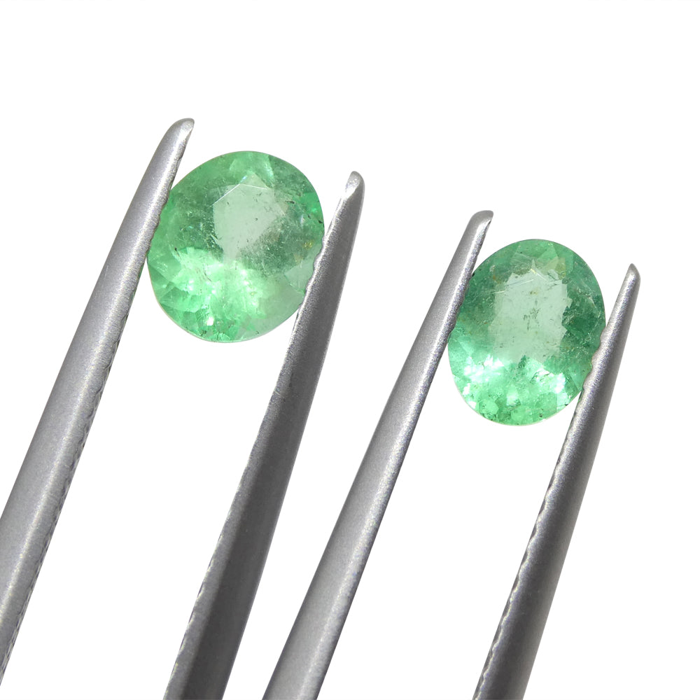 1.17ct Colombian Green Emerald Oval Pair from SkyJems, premium green beryl gemstone in classic brilliant cut