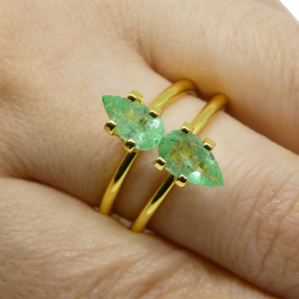 1.29ct Colombian Green Emerald Pear Pair from SkyJems, premium green beryl gemstone with moderate clarity