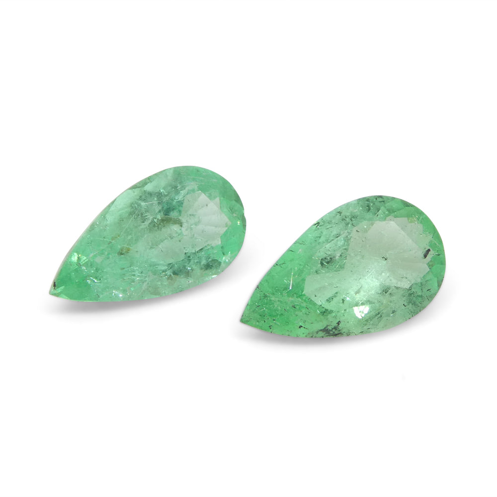 1.29ct Colombian Green Emerald Pear Pair from SkyJems, premium green beryl gemstone with moderate clarity