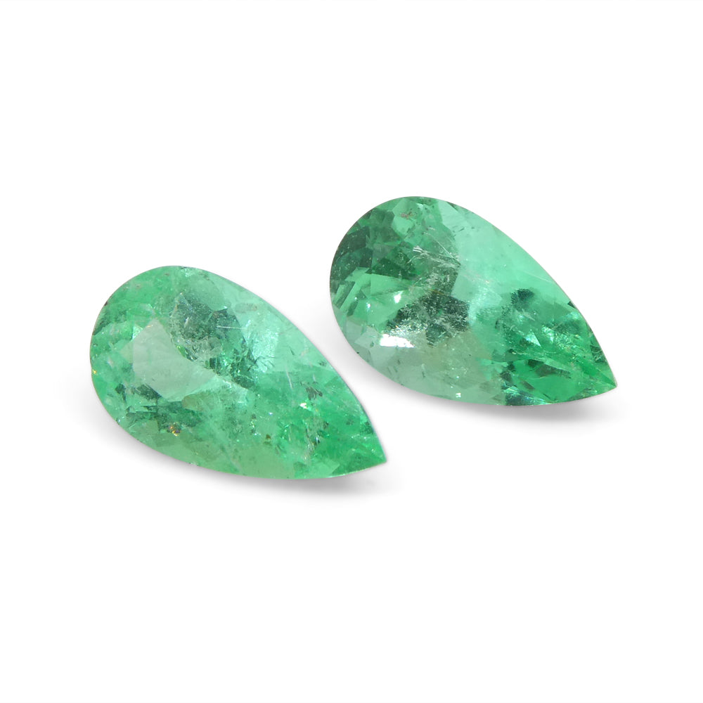 1.28ct Pair Pear Green Emerald from Colombia - Skyjems Wholesale Gemstones