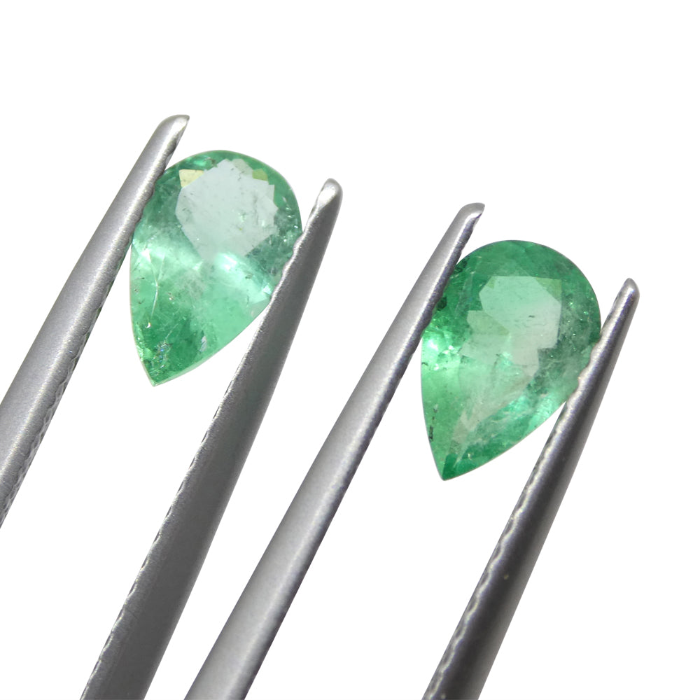 1.22ct Pair Pear Green Emerald from Colombia - Skyjems Wholesale Gemstones