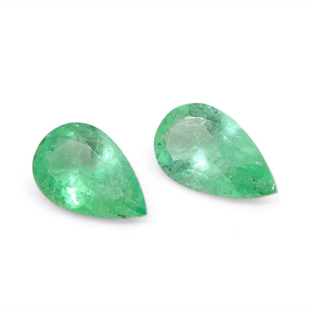 1.22ct Pair Pear Green Emerald from Colombia - Skyjems Wholesale Gemstones