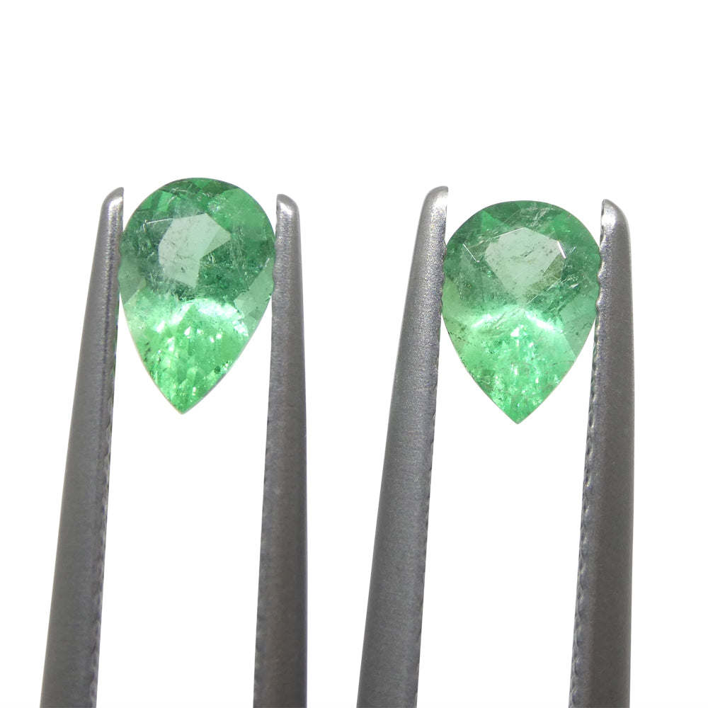 1.02ct Colombian Green Emerald Pear Pair from SkyJems - Fine Beryl Gemstone with Moderate Color Intensity