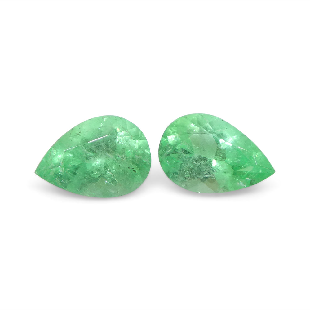 1.02ct Colombian Green Emerald Pear Pair from SkyJems - Premium Beryl Gemstone with Moderate Clarity and Vibrant Color