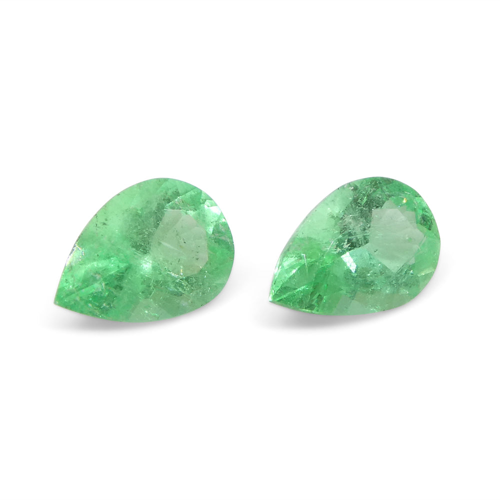 1.02ct Colombian Green Emerald Pair in Pear Shape, Moderate Clarity - Premium Gemstone by SkyJems Canada