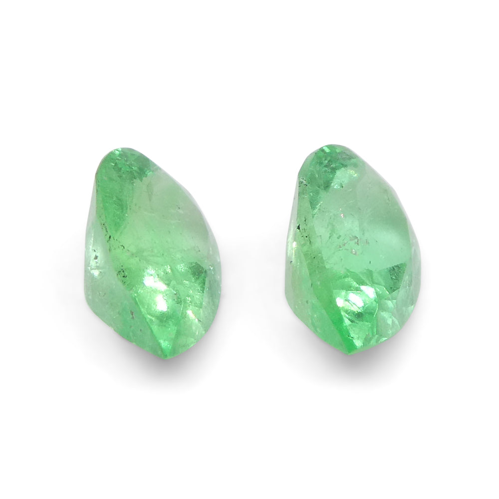 1.02ct Colombian Green Emerald Pear Pair from SkyJems - Fine Beryl Gemstone with Moderate Color Intensity