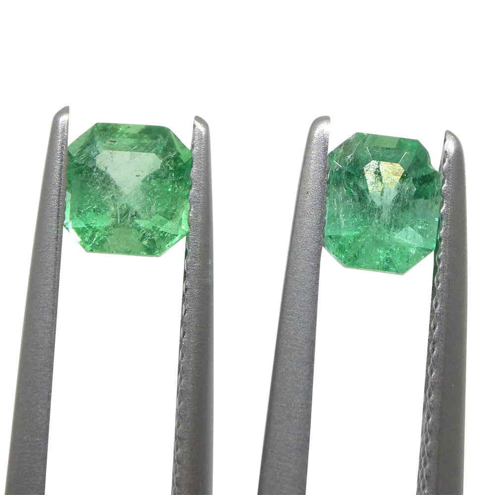 SkyJems Colombian emerald pair: 1.01ct square green gemstones, classic step-cut beryl from South American mines