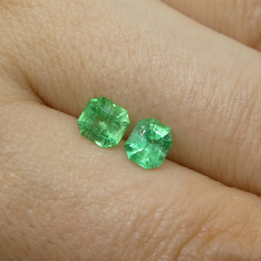 1.01ct Colombian Green Emerald Pair, Square Step Cut Gemstones from SkyJems Premium Gem Collection