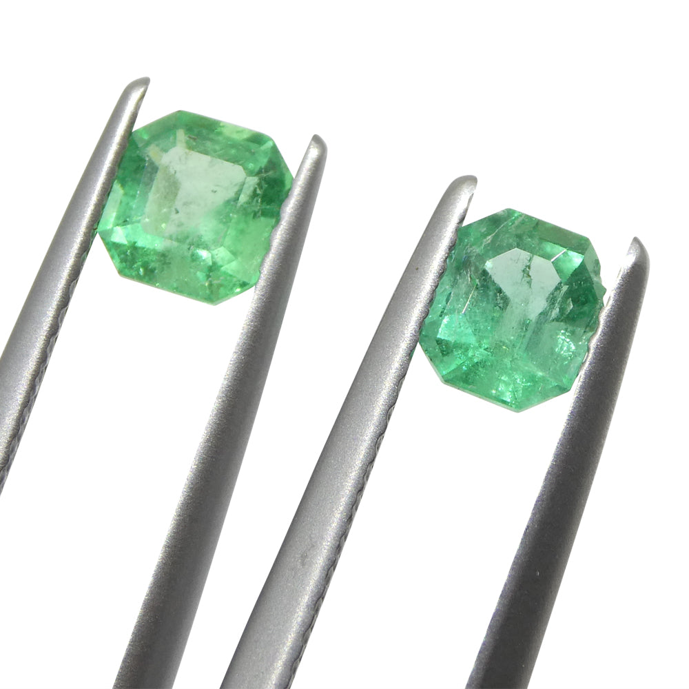 SkyJems Colombian emerald pair: 1.01ct square green gemstones, classic step-cut beryl from South American mines