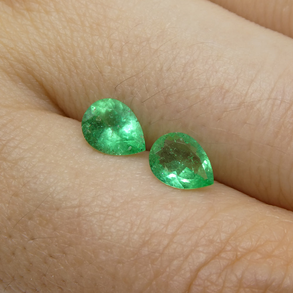 1.03ct Colombian Green Emerald Pear Pair, Vibrant Medium-Light Beryl Gemstone from SkyJems Canada