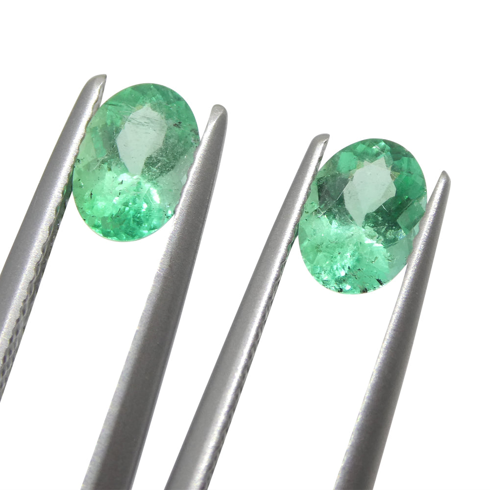 SkyJems 1.24ct Colombian Oval Green Emerald Pair, premium beryl gemstone with vibrant medium-light color