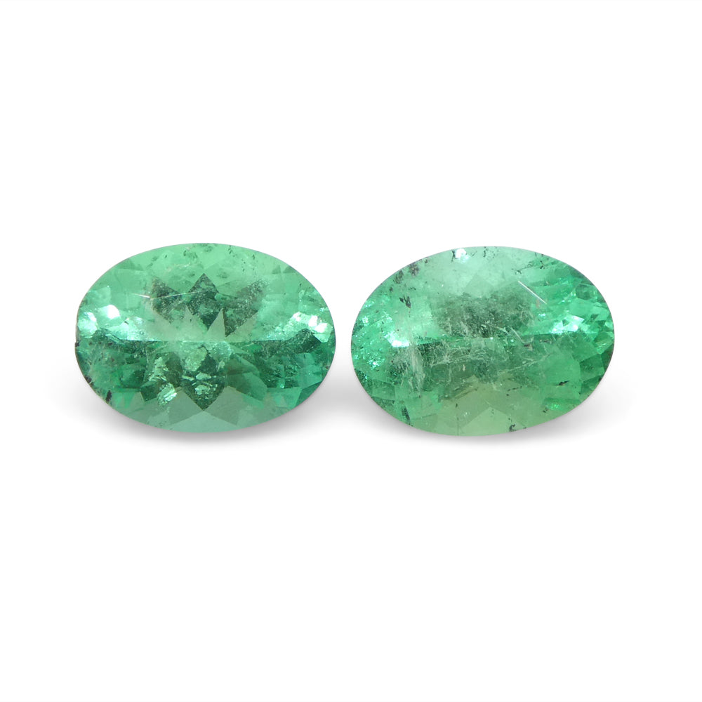 1.24ct Colombian Green Emerald Pair, Oval Brilliant Cut Gemstones from SkyJems Rare Gem Collection
