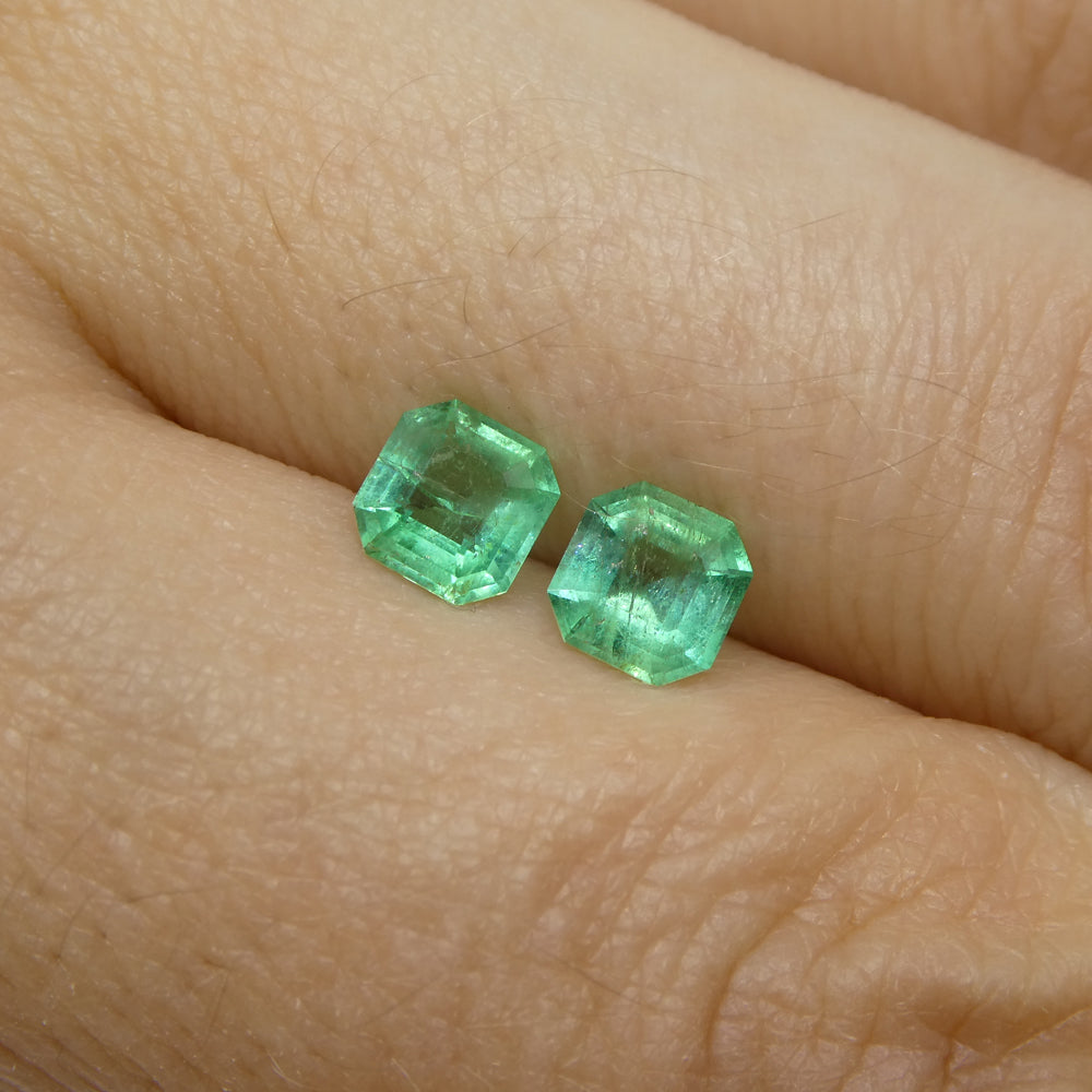 0.86ct Colombian Green Emerald Pair, Square Step Cut Gemstone by SkyJems - Premium Rare Green Beryl