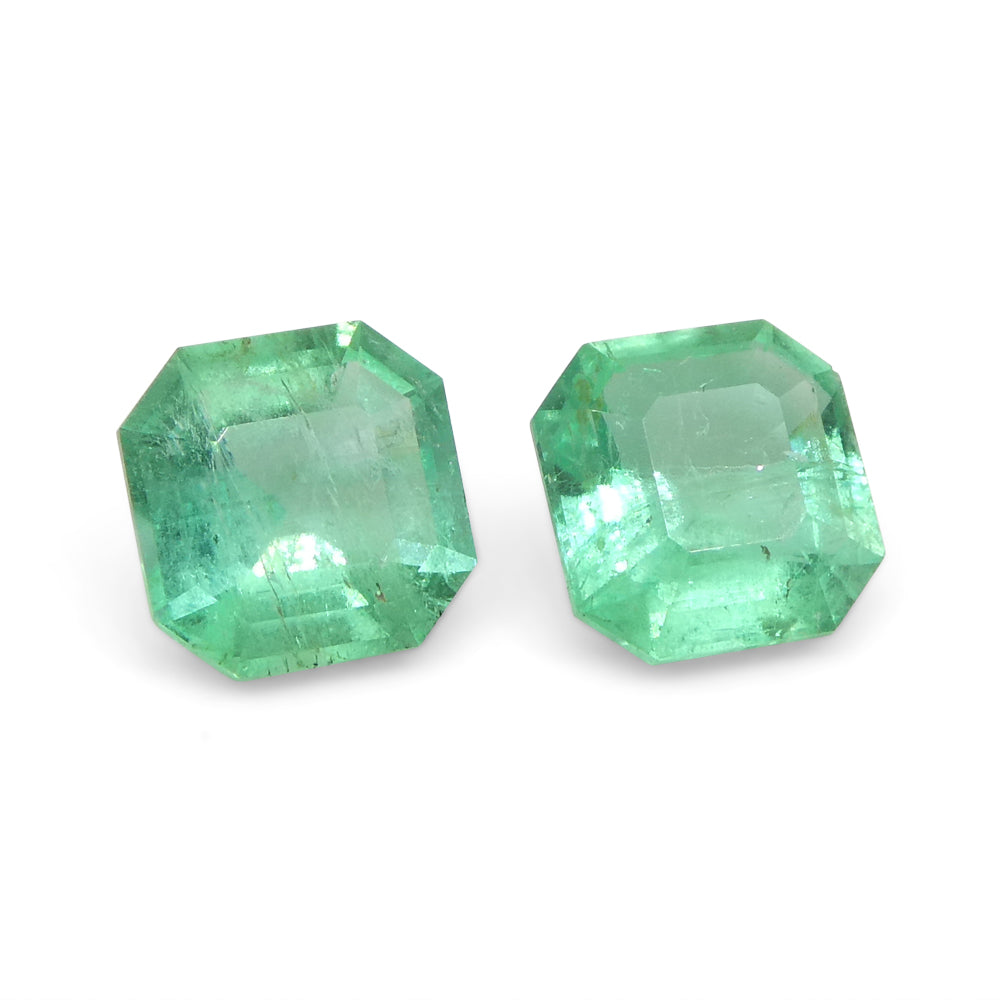 0.86ct Colombian Green Emerald Pair, Square Step Cut Gemstones from SkyJems Rare Gem Collection