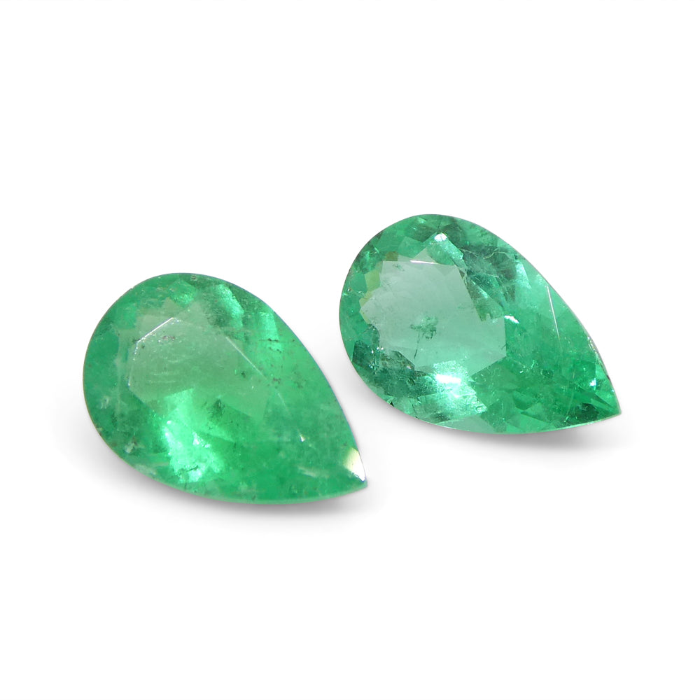 1.02ct Pair Pear Green Emerald from Colombia - Skyjems Wholesale Gemstones