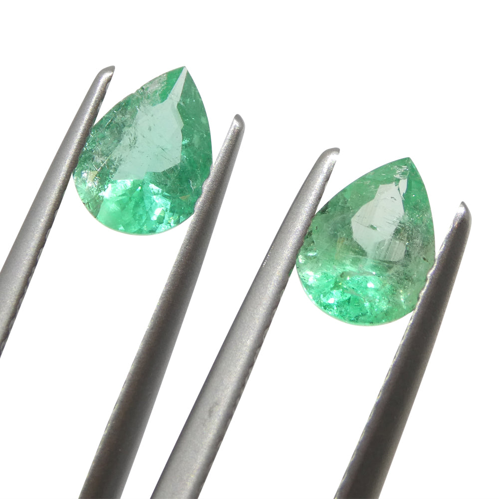 1.17ct Pair Pear Green Emerald from Colombia - Skyjems Wholesale Gemstones