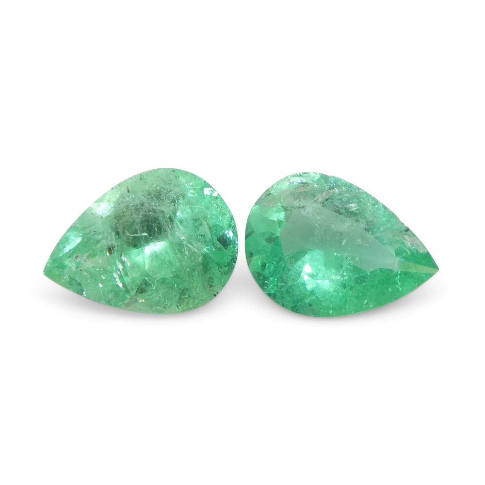 1.17ct Pair Pear Green Emerald from Colombia - Skyjems Wholesale Gemstones