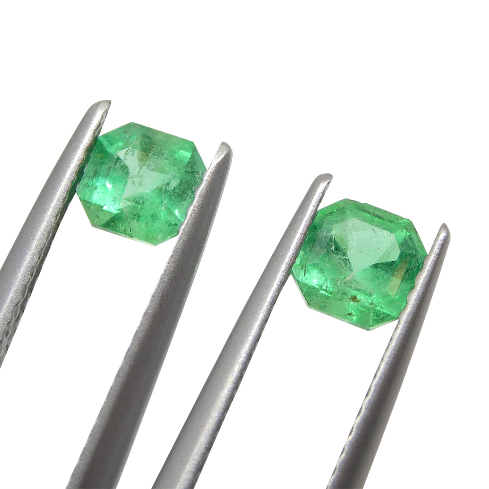 SkyJems 1.02ct Colombian Green Emerald Pair, Square Step Cut Gemstone in Vibrant Medium Green Hue