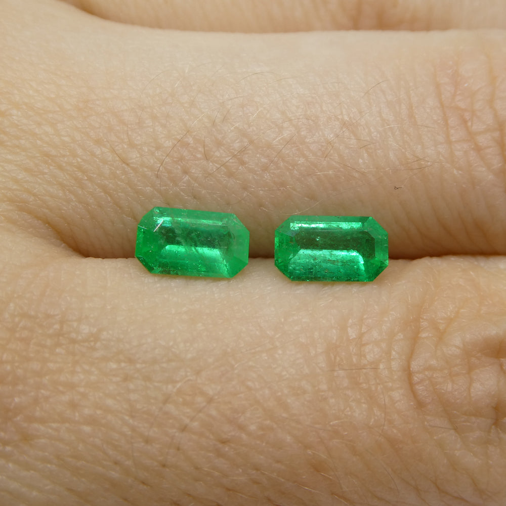 1.29ct Pair Emerald Cut Green Emerald from Colombia - Skyjems Wholesale Gemstones