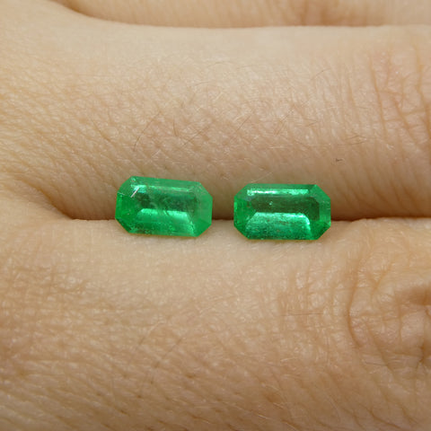 1.29ct Pair Emerald Cut Green Emerald from Colombia