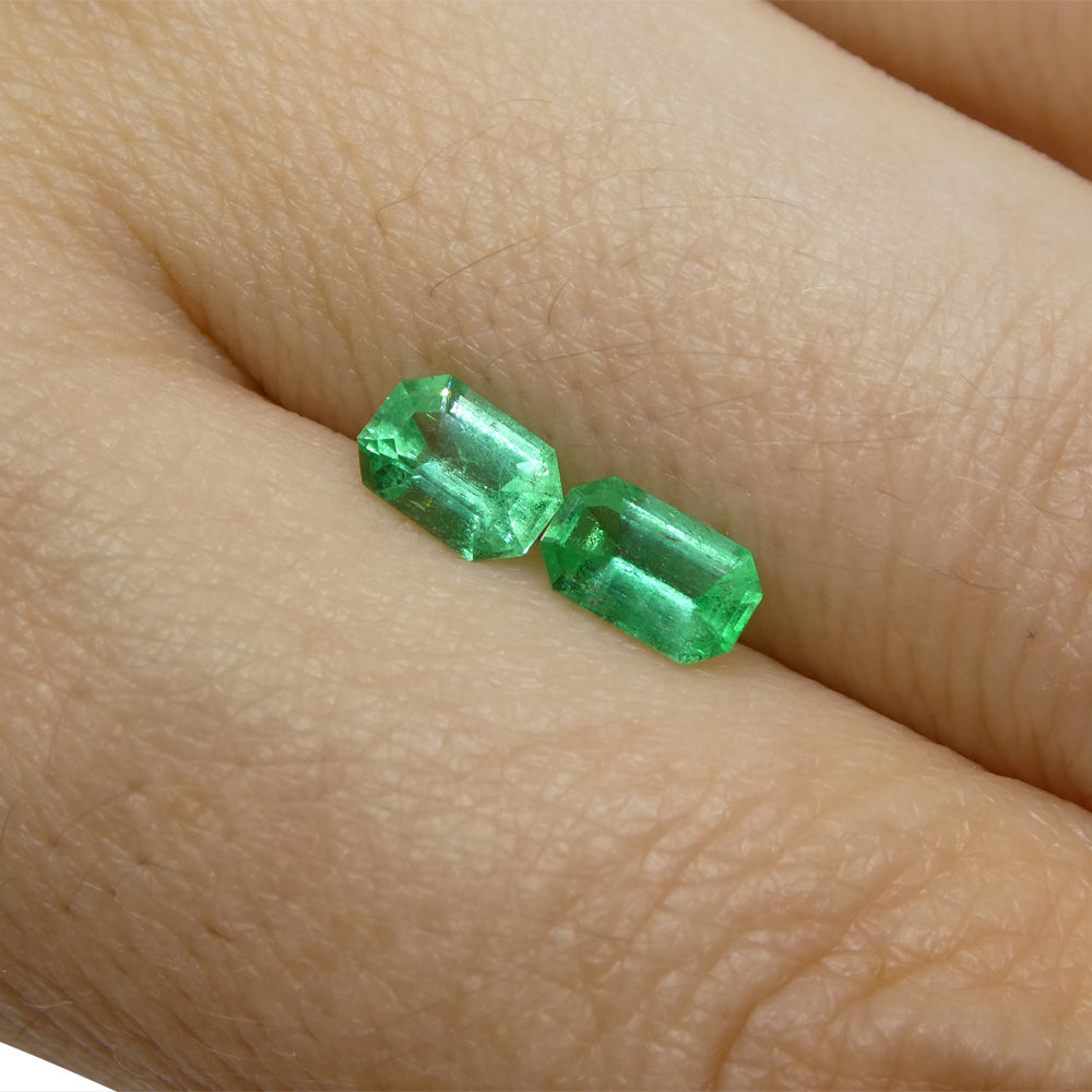 0.73ct Pair Emerald Cut Green Emerald from Colombia - Skyjems Wholesale Gemstones