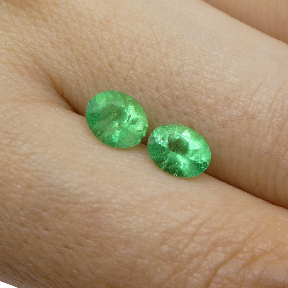 1.31ct Colombian Green Emerald Pair, Oval Cut Gemstones from SkyJems Premium Gem Collection