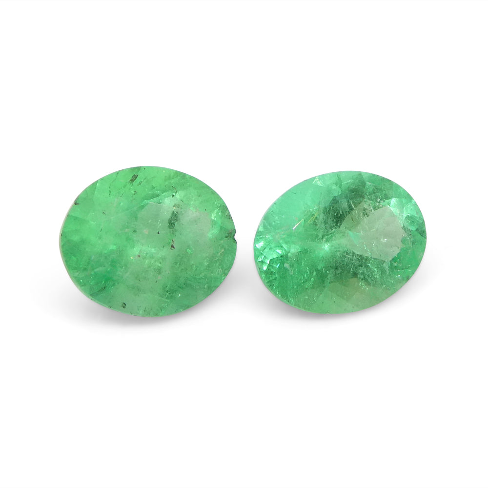 SkyJems Colombian Emerald Pair: 1.31ct Oval Green Gemstones from South American Beryl Collection