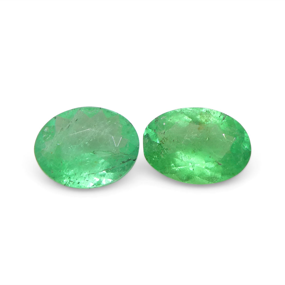 0.88ct Pair Oval Green Emerald from Colombia