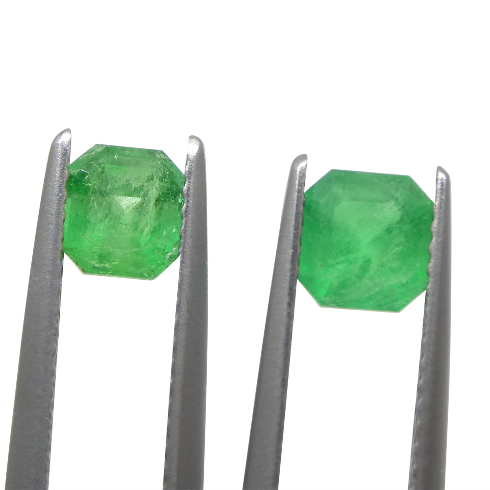 SkyJems Colombian Green Emerald Pair: 1.33ct Square Step-Cut Gemstones from South American Beryl Collection