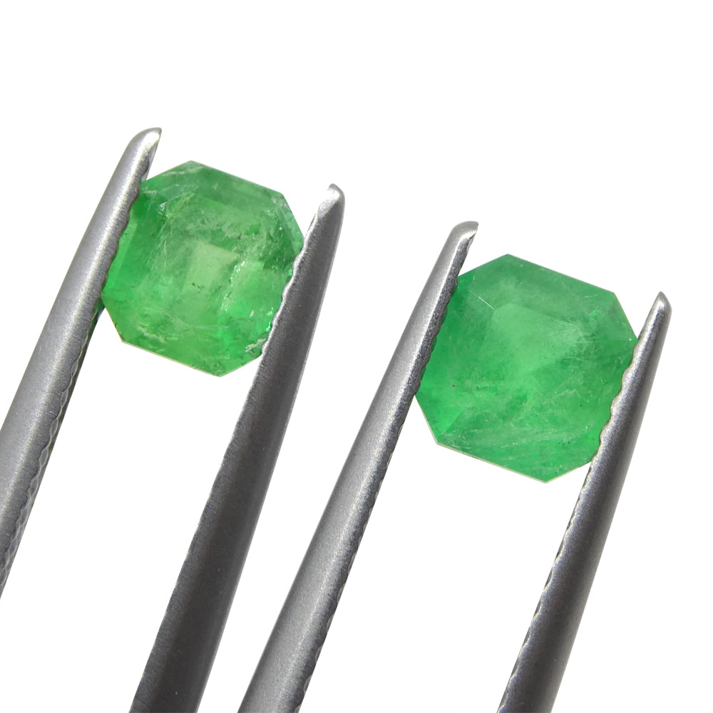 SkyJems Colombian Green Emerald Pair: 1.33ct Square Step-Cut Gemstones from South American Beryl Collection