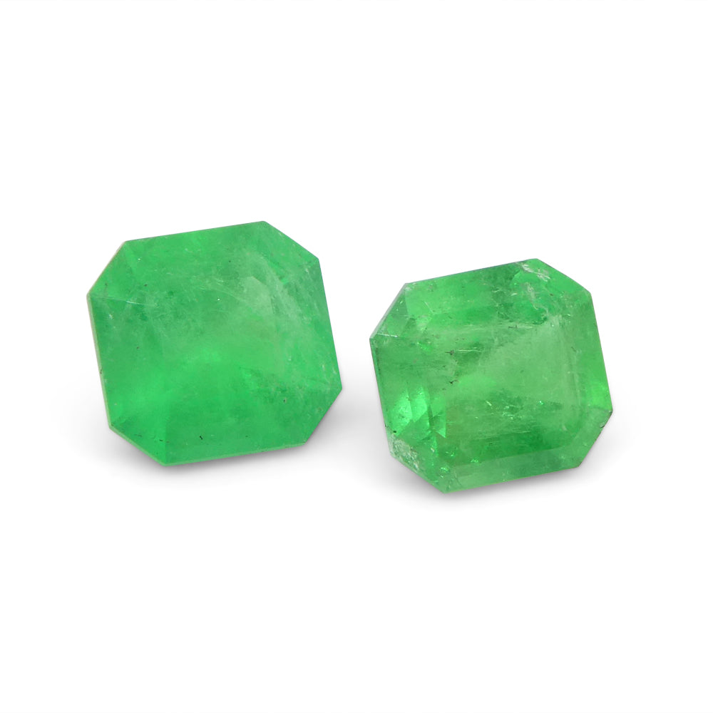 SkyJems Colombian Green Emerald Pair: 1.33ct Square Step-Cut Gemstones from South American Beryl Collection