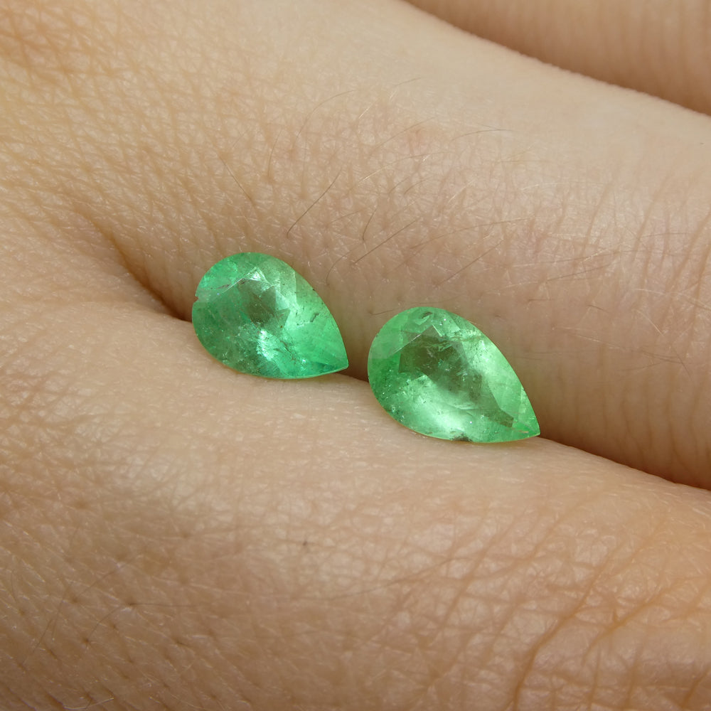 1.31ct Pair Pear Green Emerald from Colombia - Skyjems Wholesale Gemstones