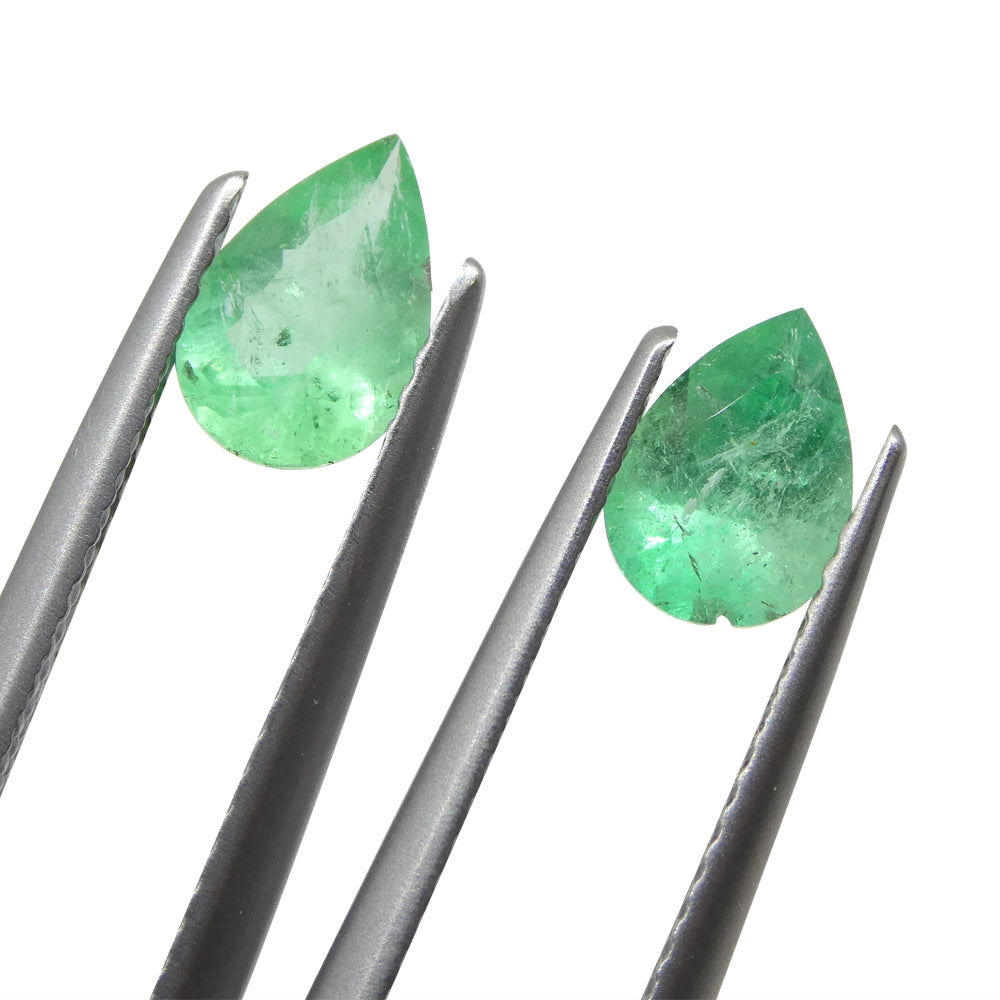 1.31ct Pair Pear Green Emerald from Colombia - Skyjems Wholesale Gemstones