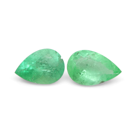 1.31ct Pair Pear Green Emerald from Colombia - Skyjems Wholesale Gemstones