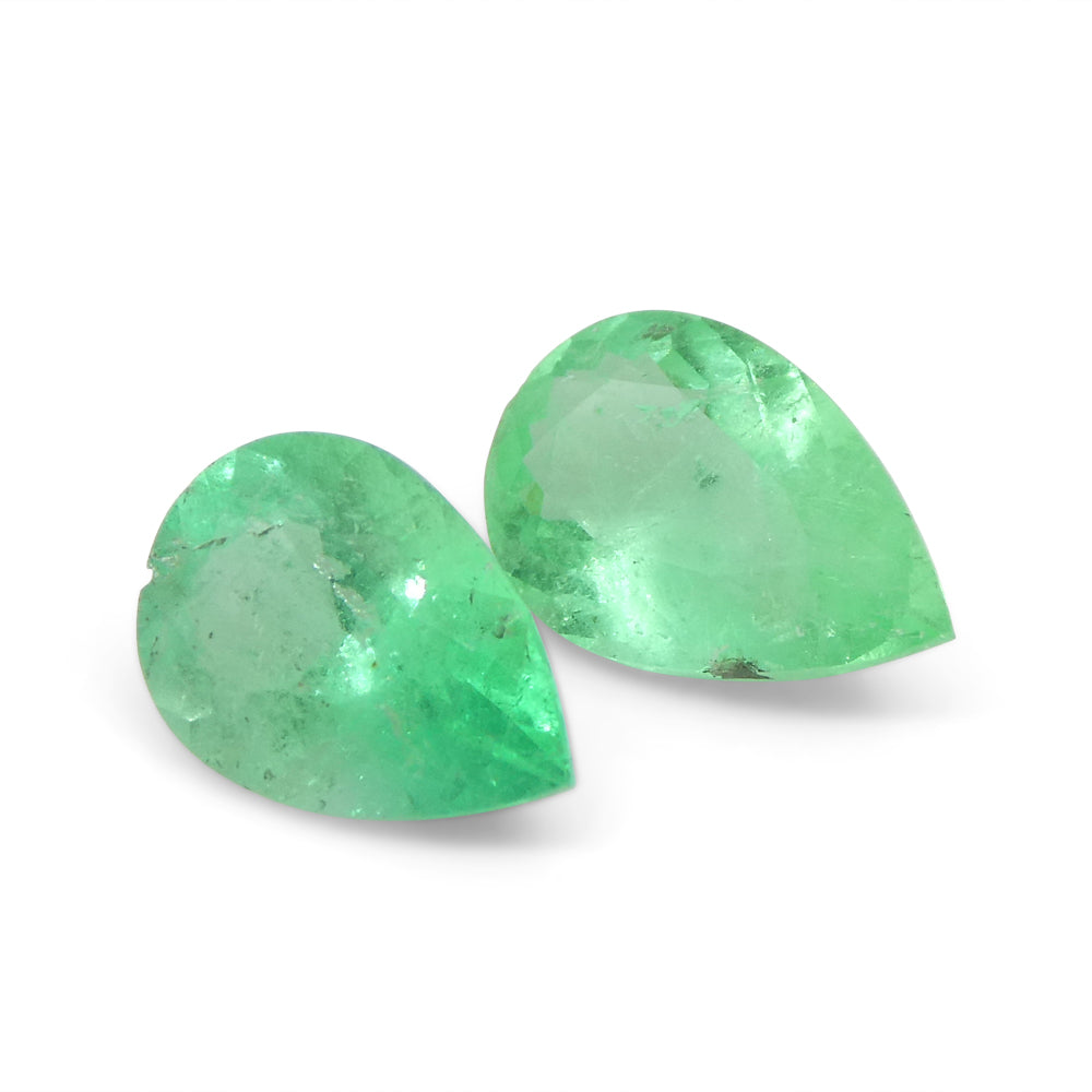 1.31ct Pair Pear Green Emerald from Colombia - Skyjems Wholesale Gemstones