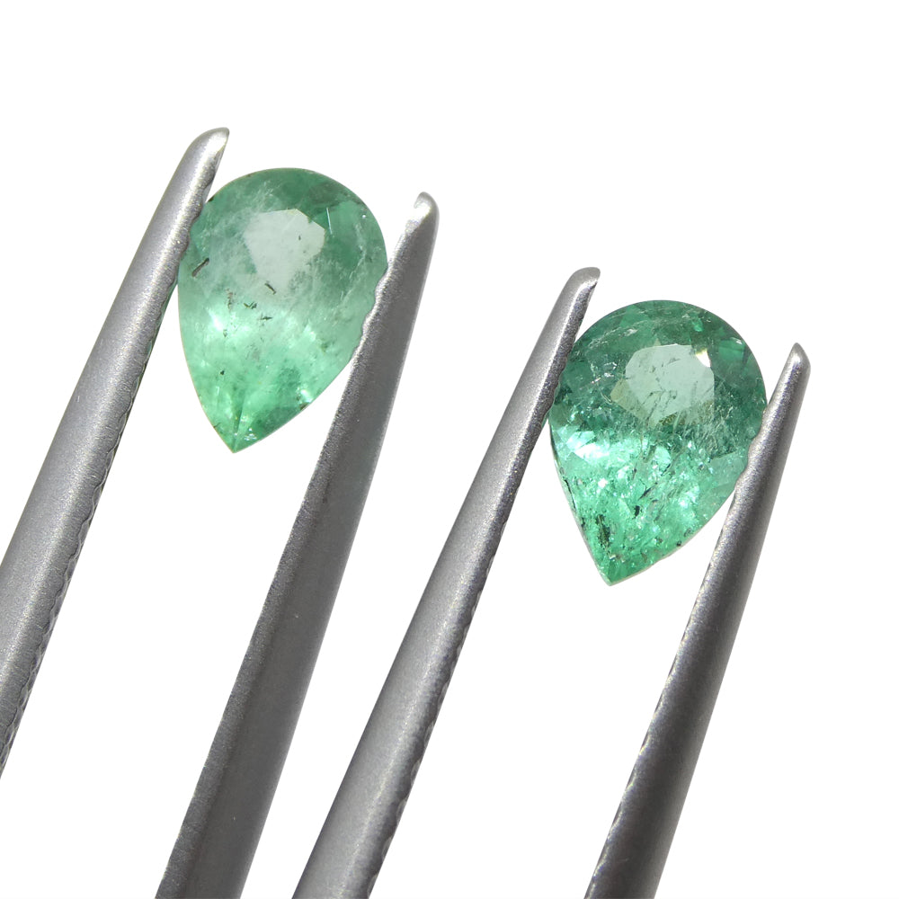 0.95ct Pair Pear Green Emerald from Colombia - Skyjems Wholesale Gemstones