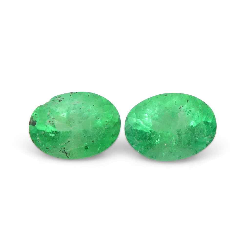 0.82ct Pair Oval Green Emerald from Colombia - Skyjems Wholesale Gemstones