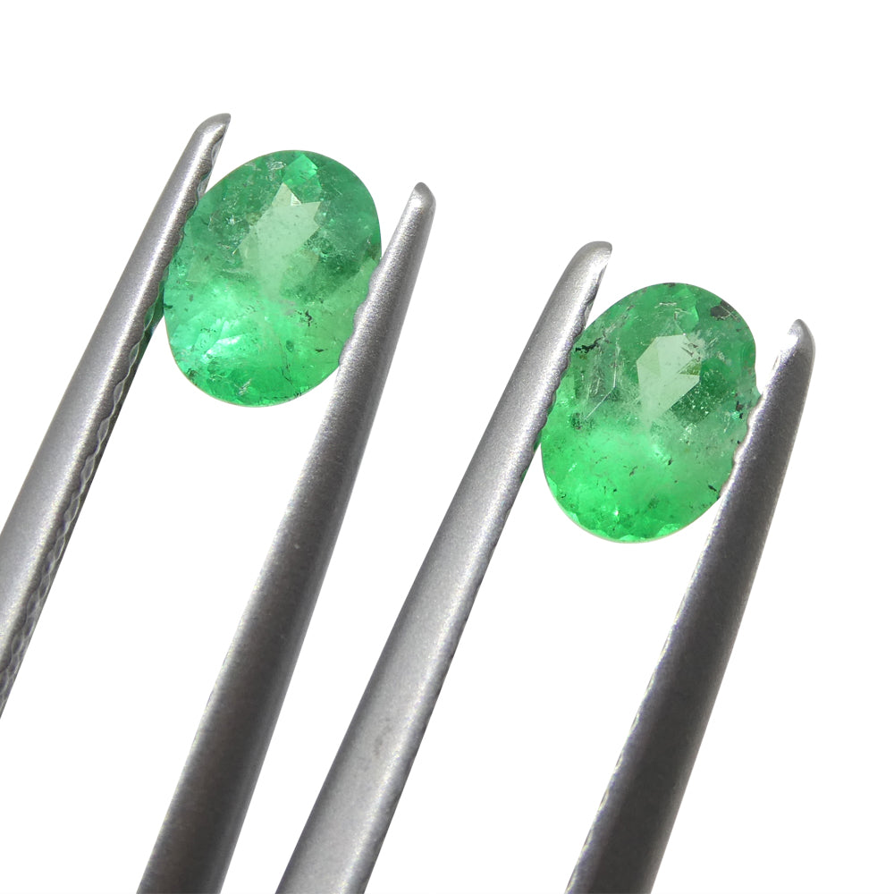 0.82ct Colombian Green Emerald Pair, Oval Cut Gemstones from SkyJems Premium Gem Collection