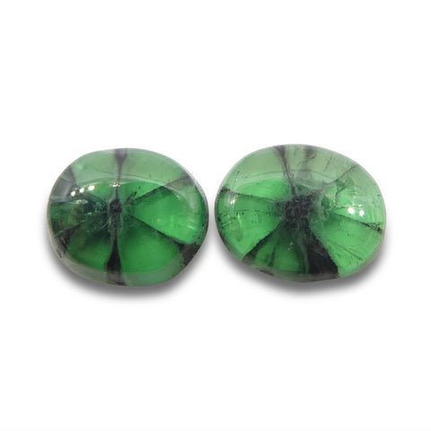 3.08ct Oval Cabochon Green Trapiche Emerald from Muzo Mine, Colombia Pair