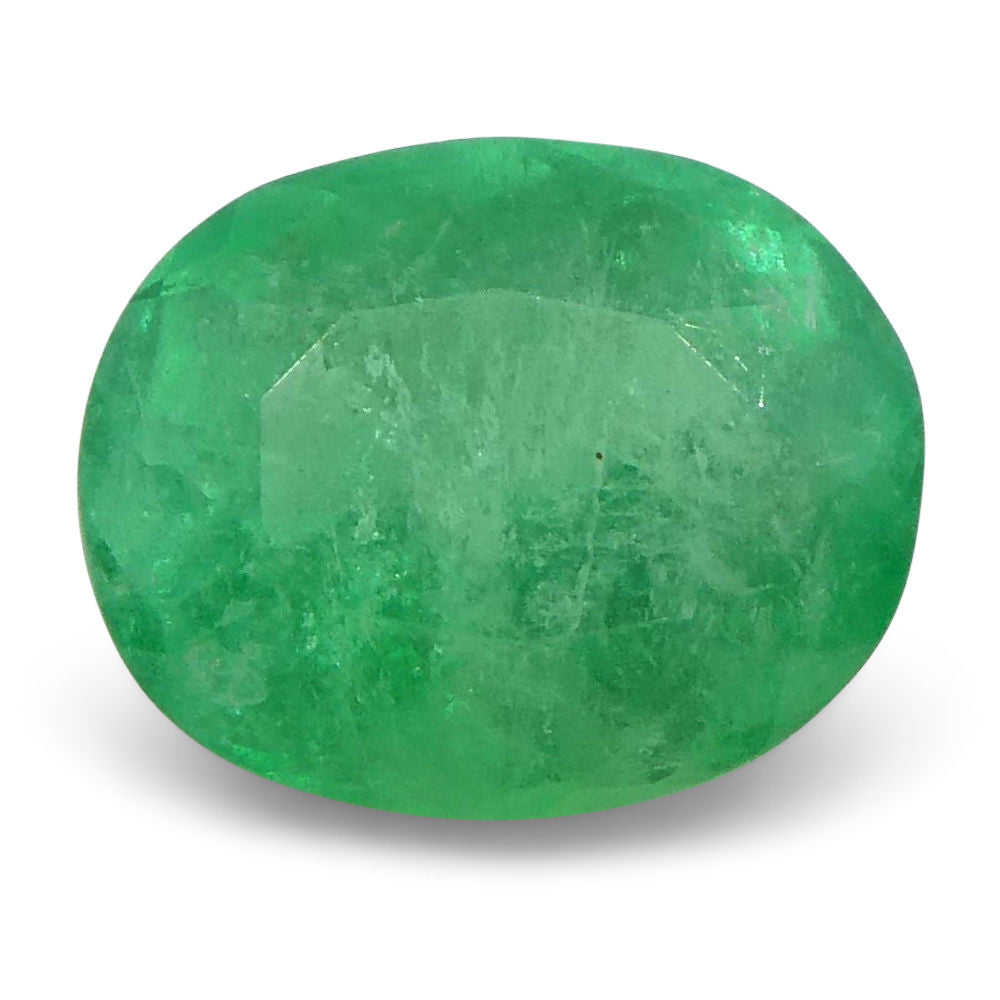 0.98 ct Colombian Emerald, vivid green oval gemstone from SkyJems' premium beryl collection, classic Modified Brilliant Cut