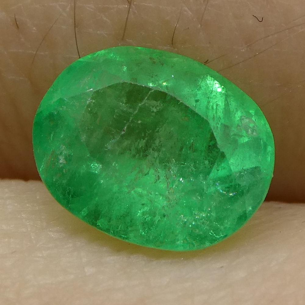 0.98 ct Colombian Emerald, vivid green oval gemstone from SkyJems, premium beryl with modified brilliant cut