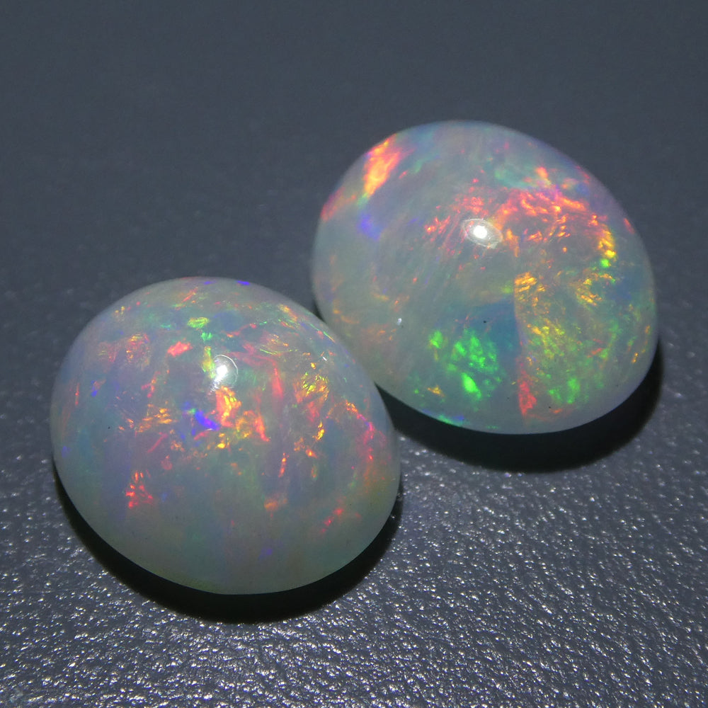SkyJems 7.14ct Ethiopian Crystal Opal Pair: Oval Cabochon Multicolor Gemstone with Vibrant Play of Color
