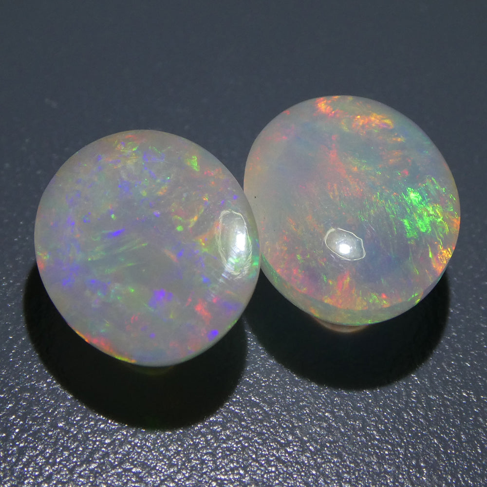 SkyJems 7.14ct Ethiopian Crystal Opal Pair: Oval Cabochon Multicolor Gemstone with Vibrant Play of Color