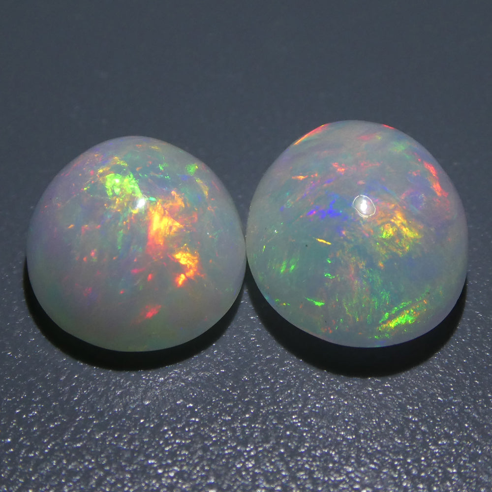SkyJems 7.14ct Ethiopian Crystal Opal Pair: Vibrant Oval Cabochon Gemstones with Multicolor Play of Colour