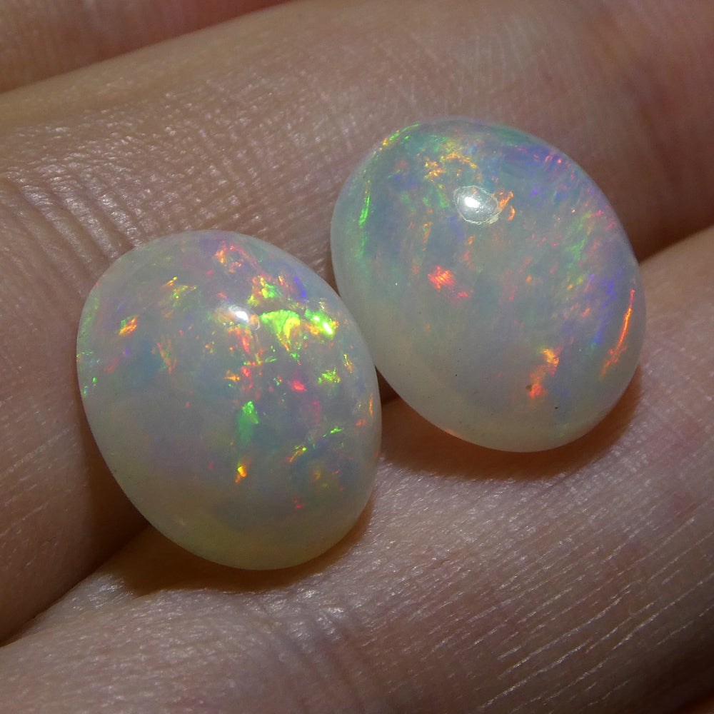 SkyJems 7.14ct Ethiopian Crystal Opal Pair: Oval Cabochon Multicolor Gemstone with Vibrant Play of Color