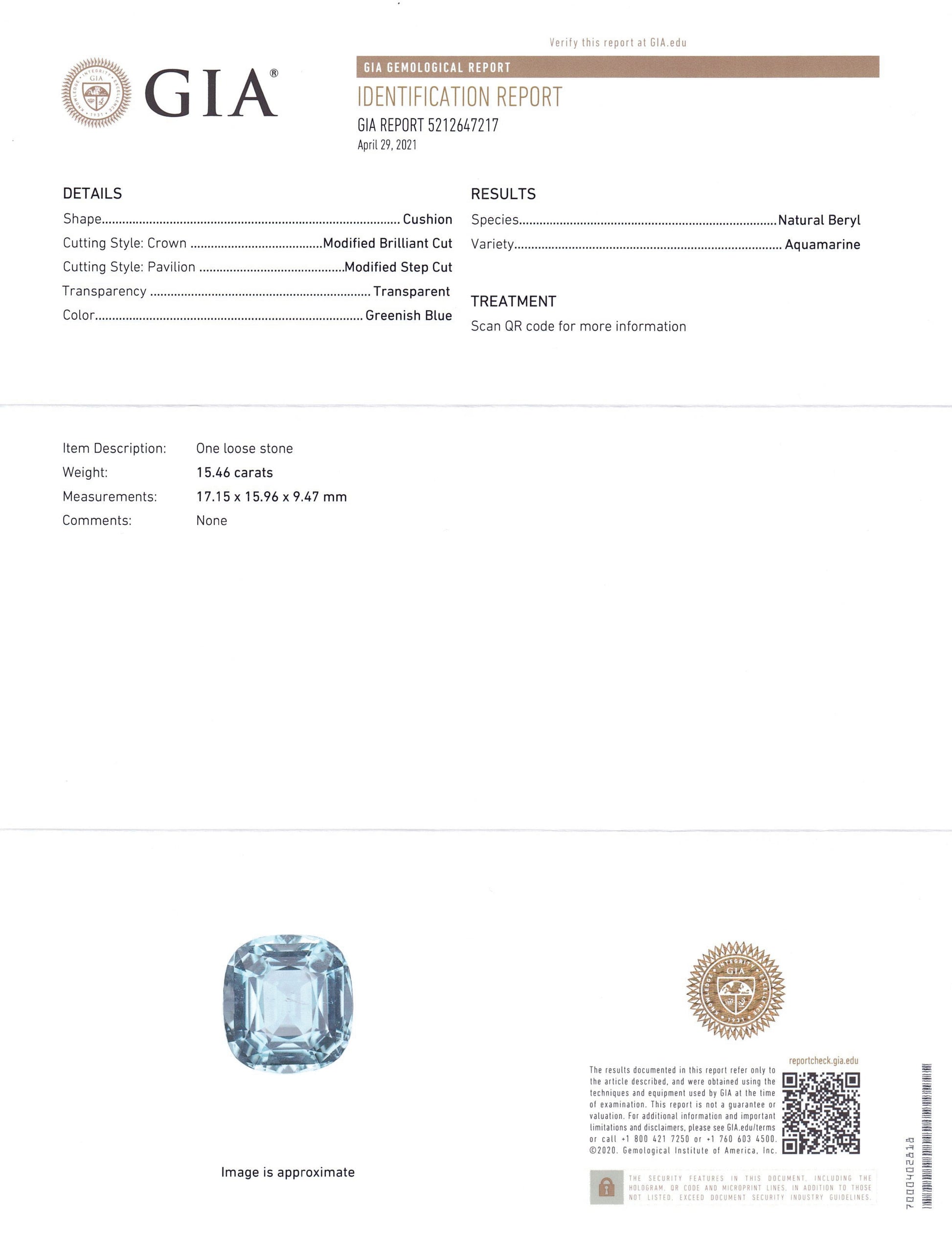 15.46ct Aquamarine Solitaire Ring set in 18k White Gold, GIA Certified - Skyjems Wholesale Gemstones